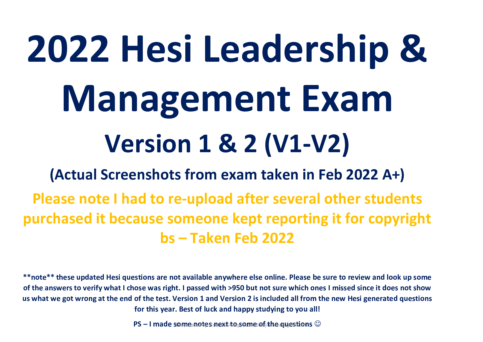 2022 2023 Hesi Leadership Exit Exam V1 & V2 TB Guide (Brand New