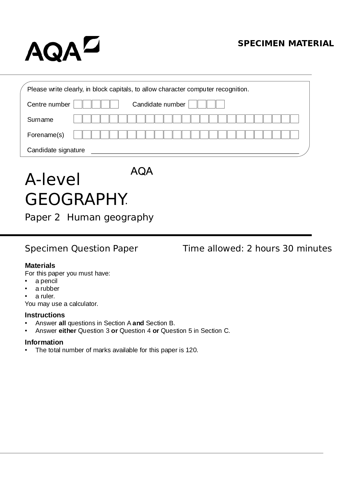 aqa a level geography coursework examples