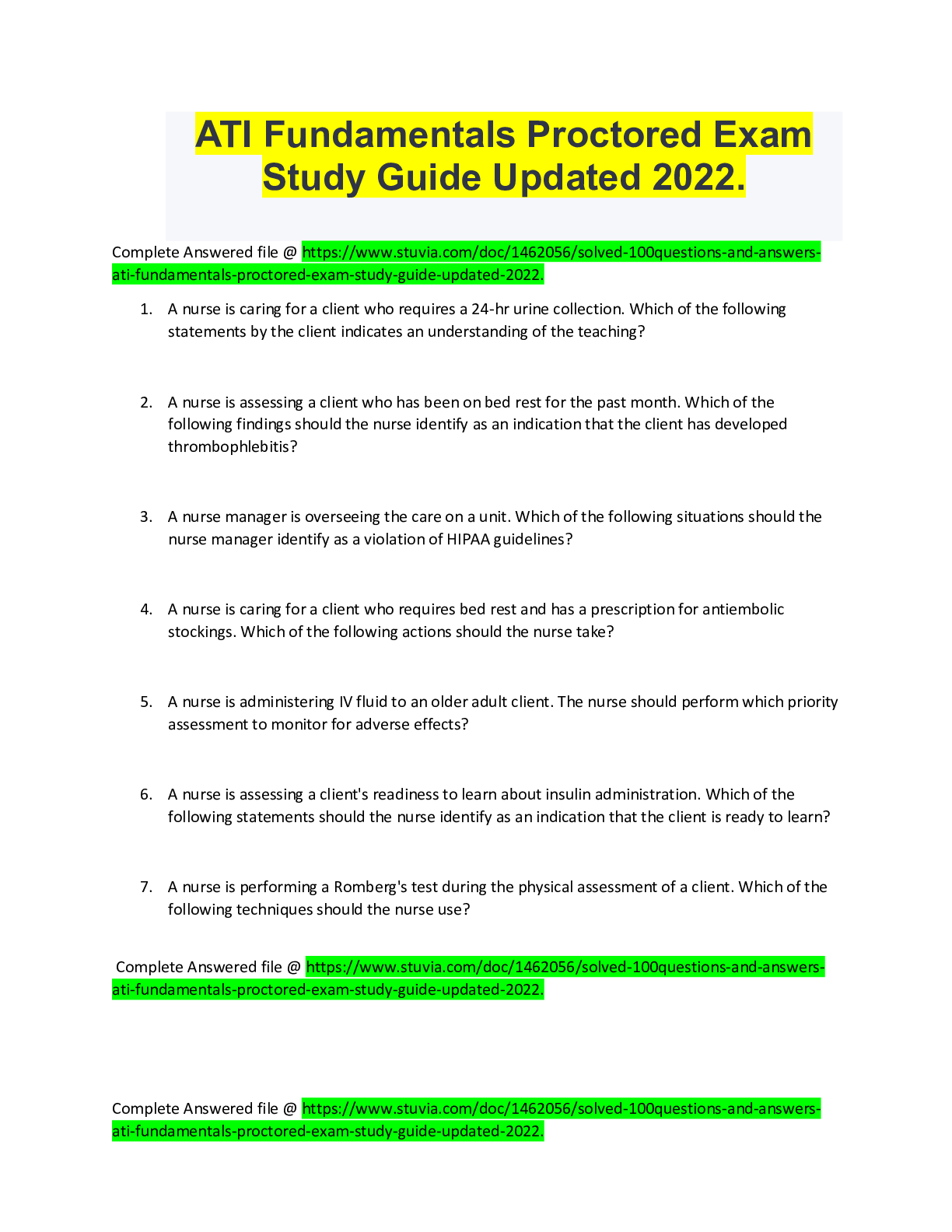 ATI Fundamentals Proctored Exam Study Guide Updated 2022. DOWNLOAD