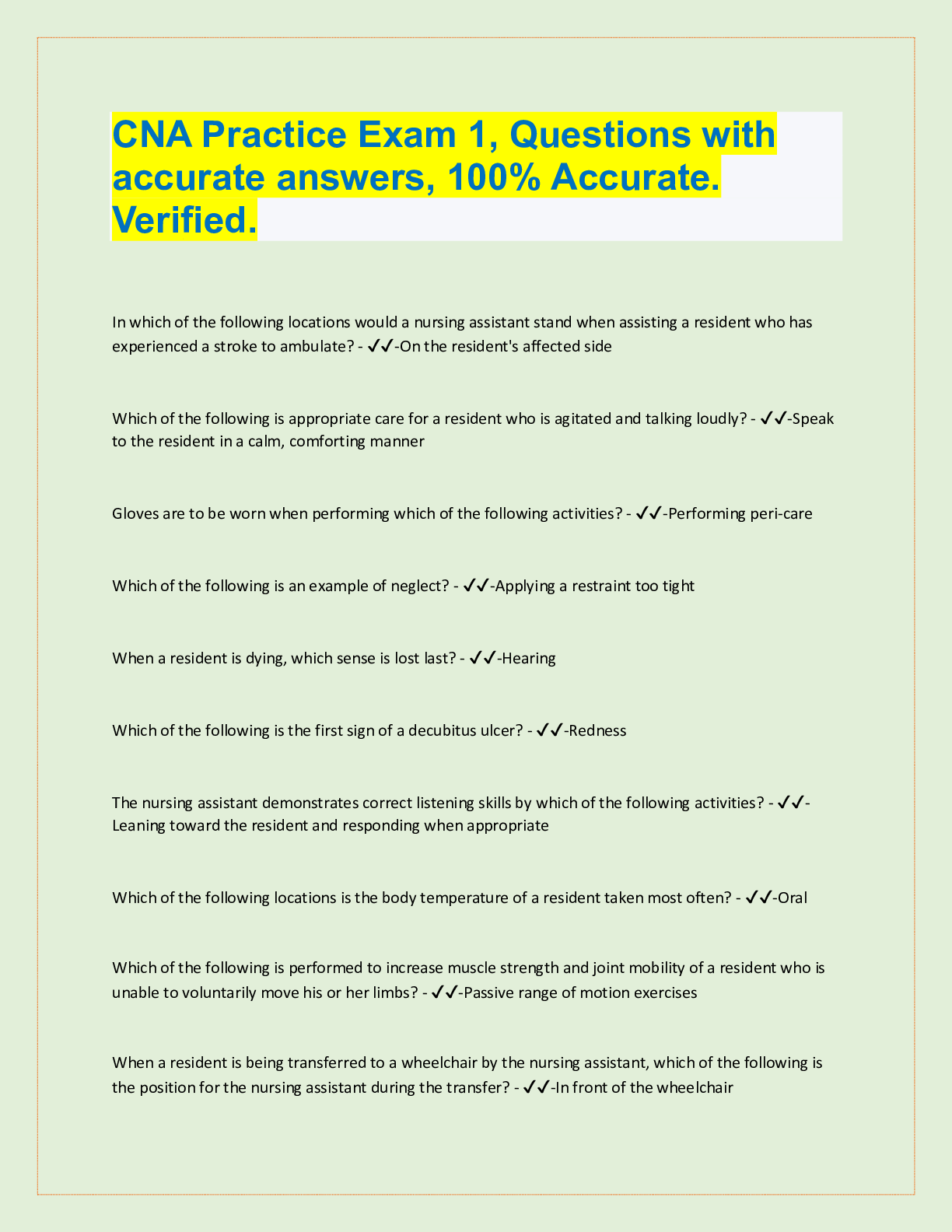 cna written test practice questions
