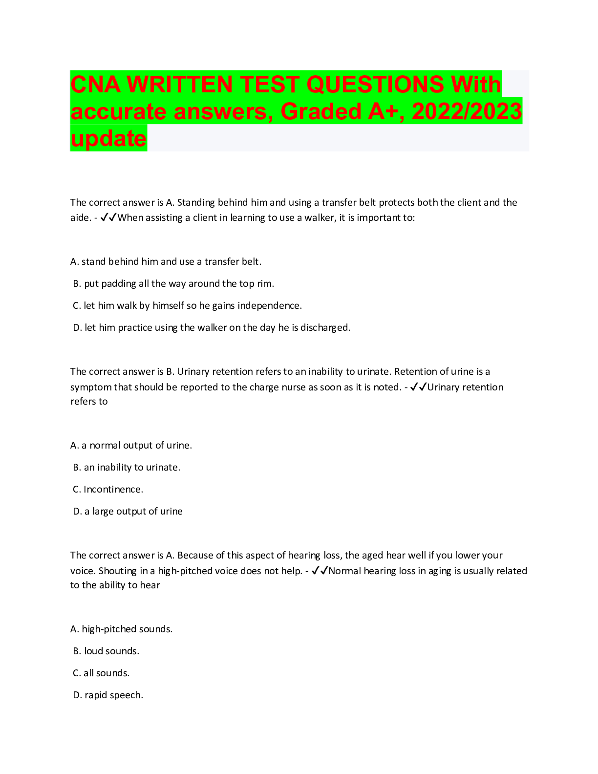 cna written test practice questions