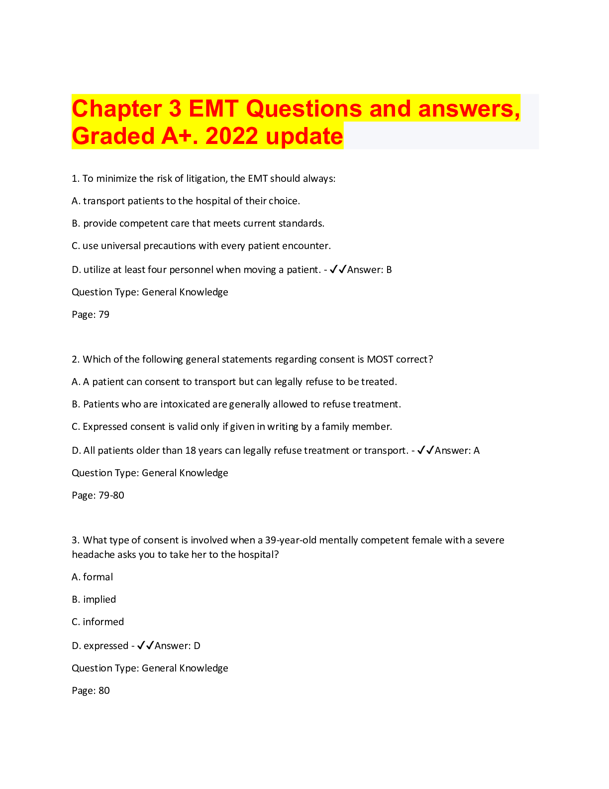 emt exam questions and answers