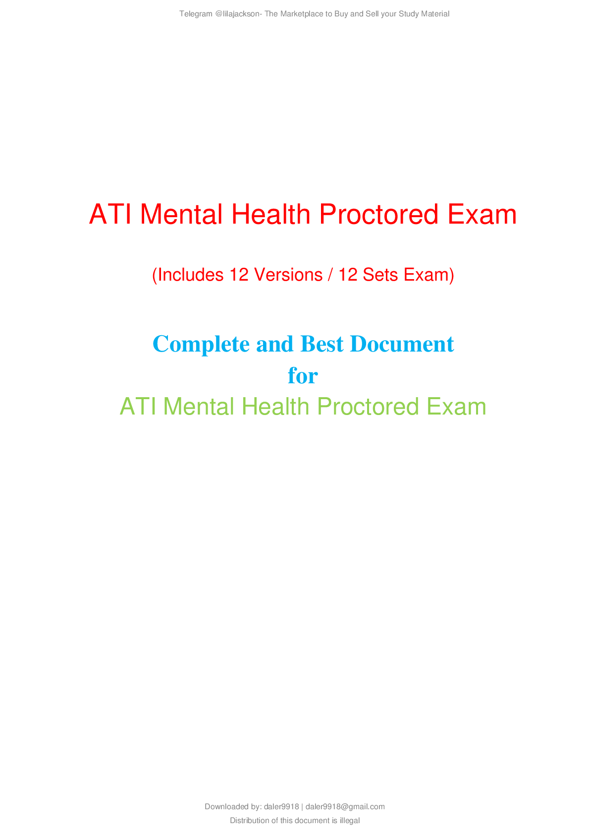 ATI Mental Health Proctored Exam (Includes 12 Versions / 12 Sets Exam)