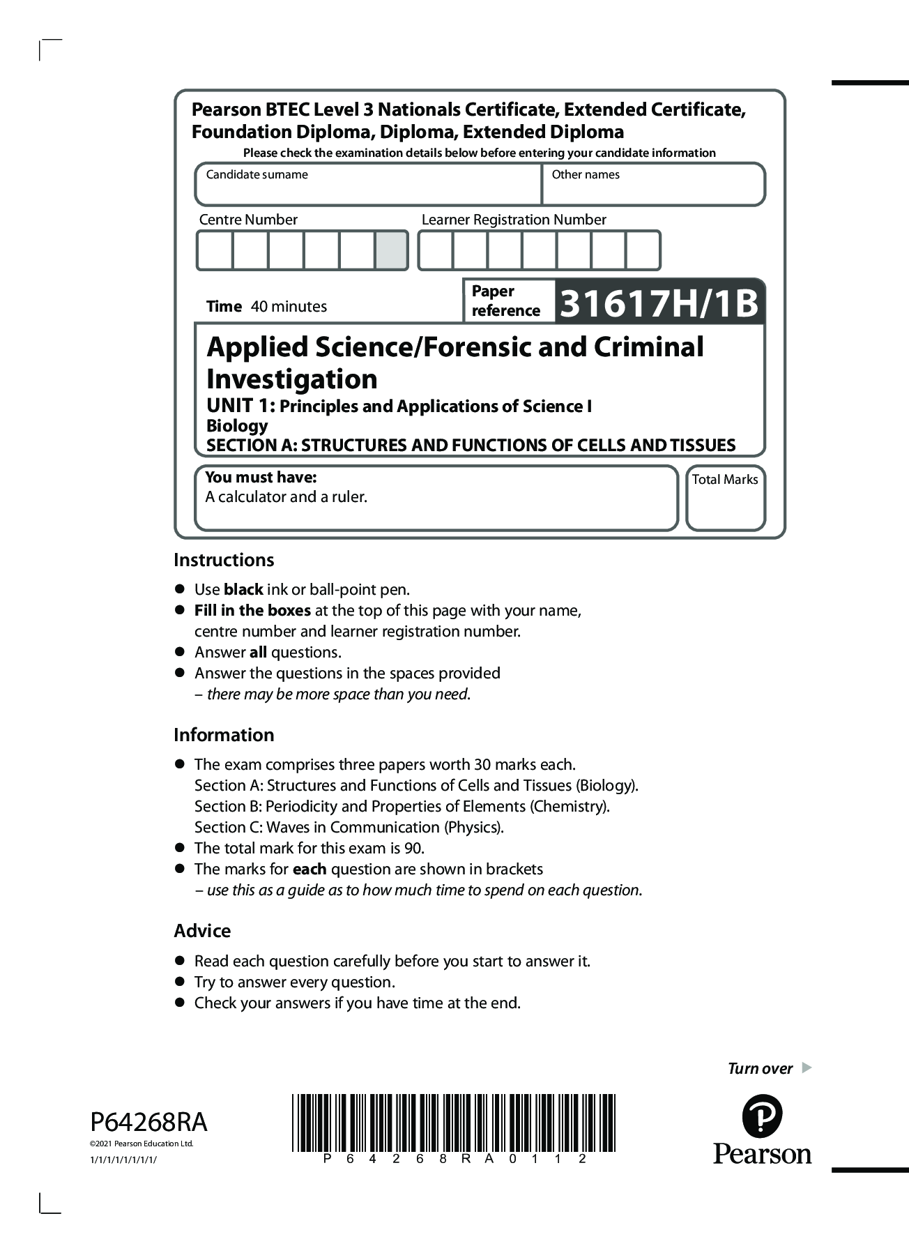 applied science paper 31617h mark scheme