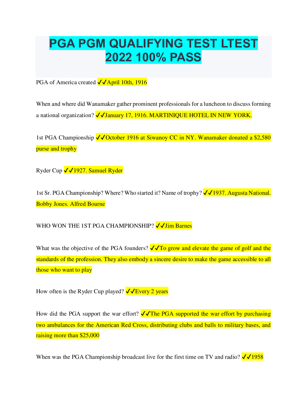 PGA PGM QUALIFYING TEST LTEST 2022 100% PASS - Browsegrades