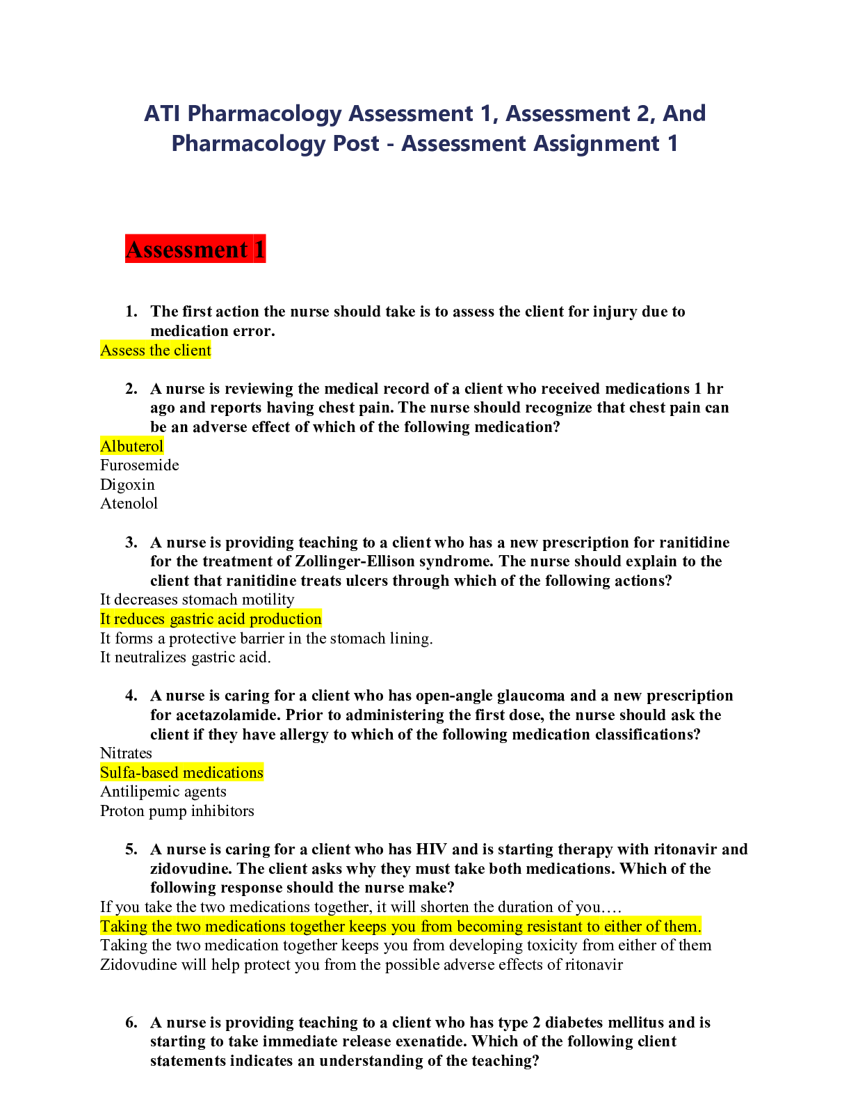 ati capstone pharmacology post assessment assignment quizlet