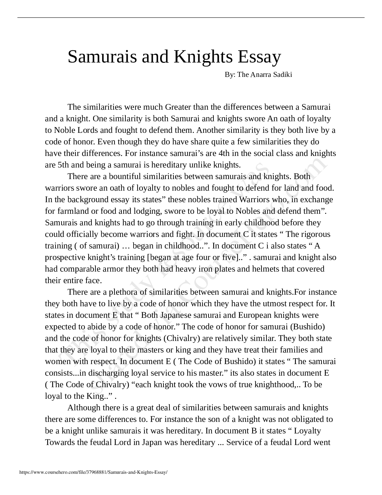 samurai and knights background essay questions