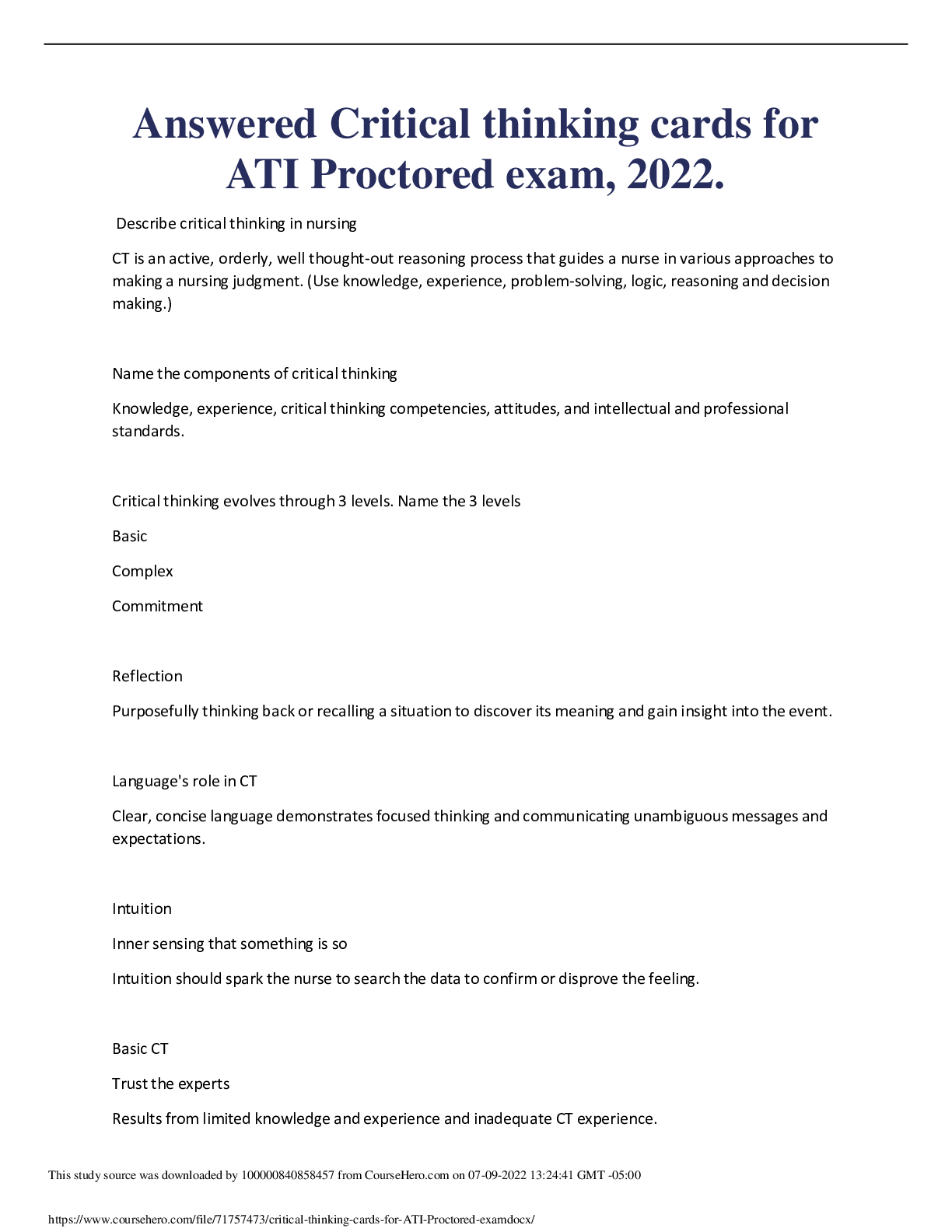 ati critical thinking exit proctored assessment