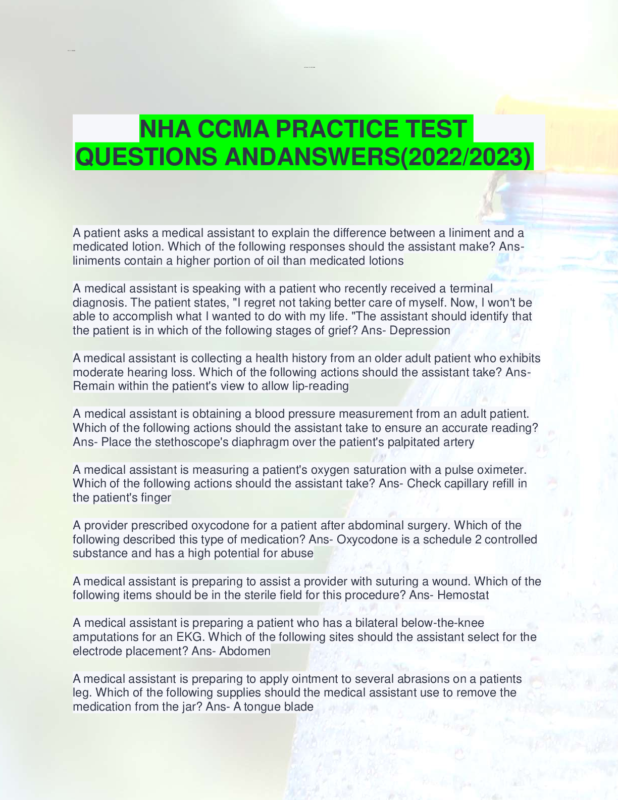 NHA CCMA PRACTICE TEST QUESTIONS AND ANSWERS(2022/2023) Browsegrades