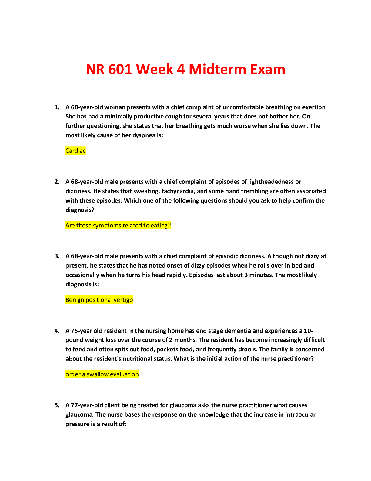 NR 601 Week 4 Midterm Exam Practice Question and Answers Latest Graded